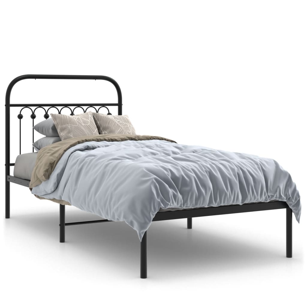 Sengeramme i metall med hodegavl svart 90x190 cm