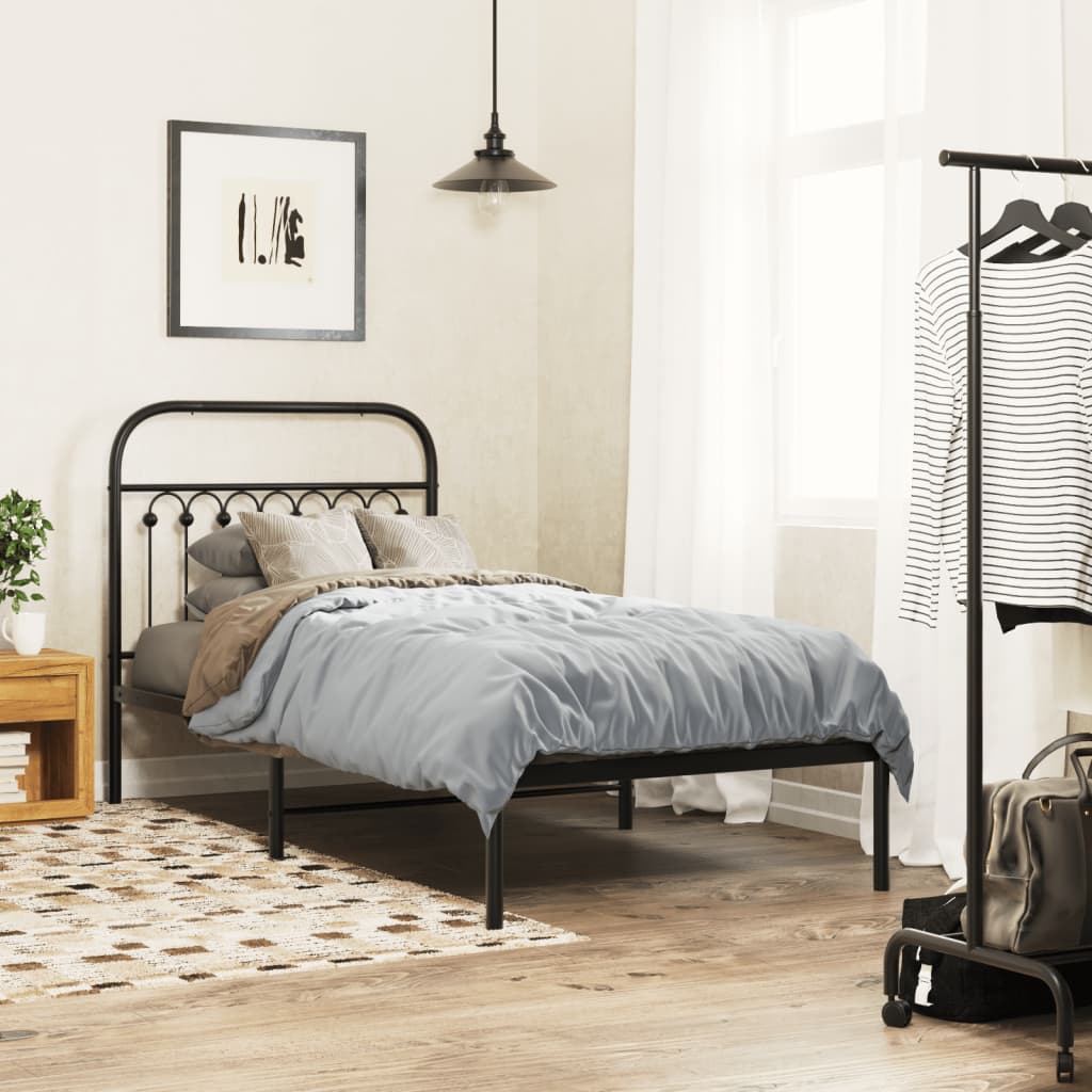 Sengeramme i metall med hodegavl svart 90x190 cm