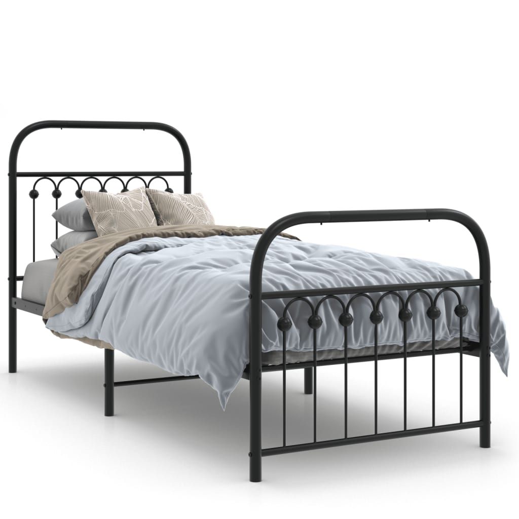 Sengeramme i metall med hode- og fotgavl svart 75x190 cm