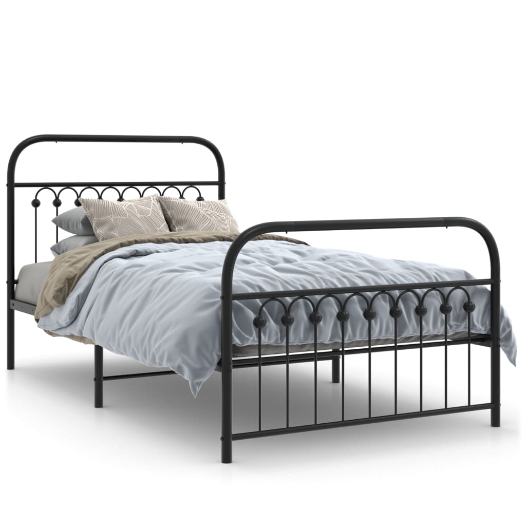 Sengeramme i metall med hode- og fotgavl svart 100x190 cm