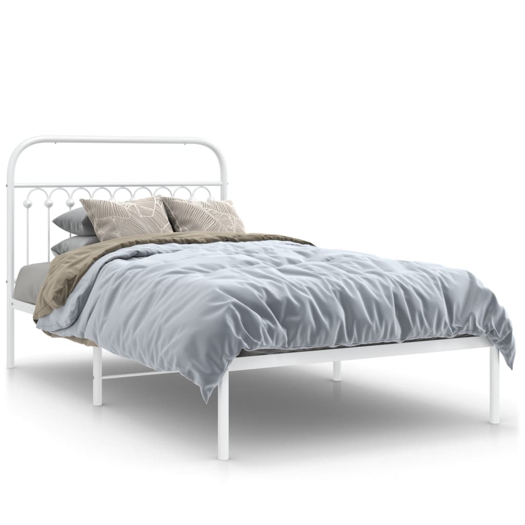 Sengeramme i metall med hodegavl hvit 107x203 cm