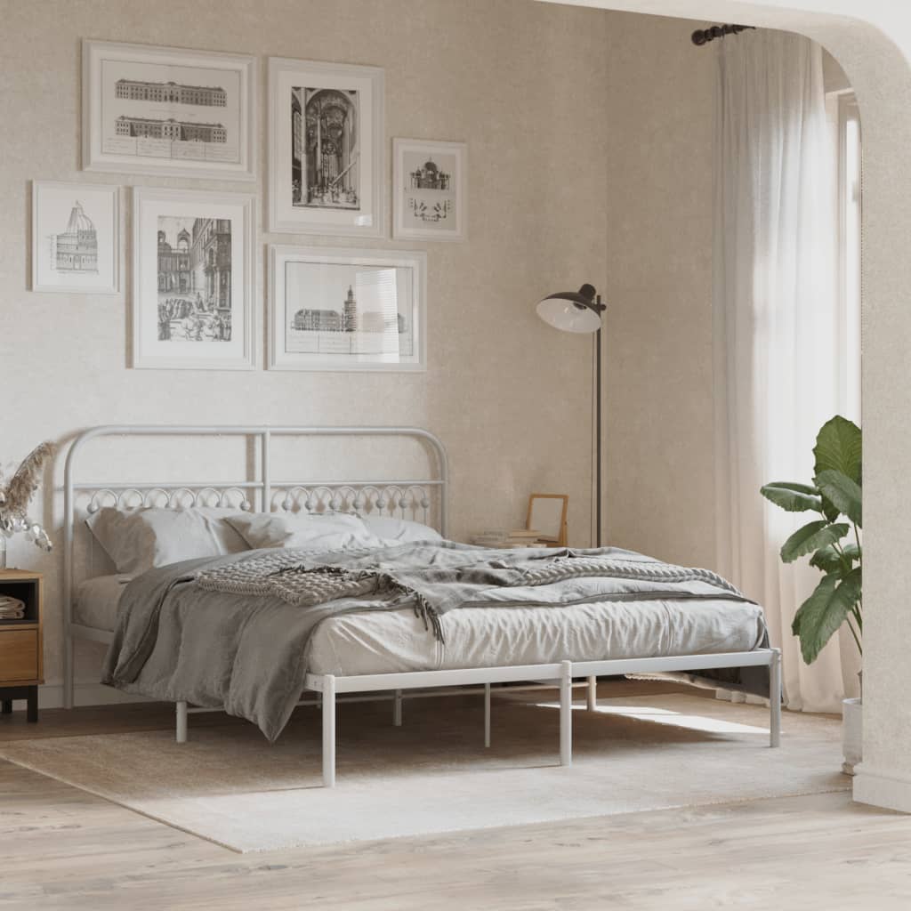 Sengeramme i metall med sengegavl hvit 150x200 cm