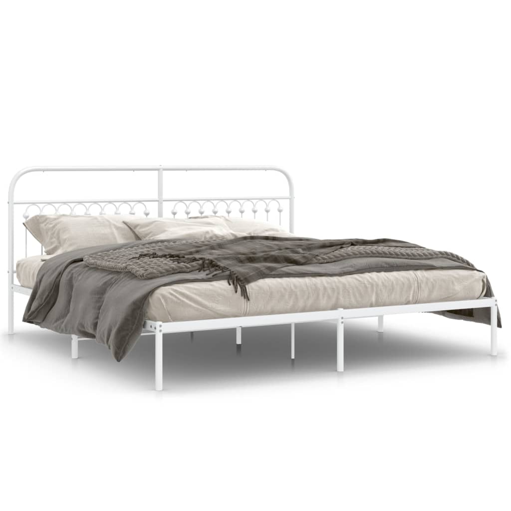 Sengeramme i metall med sengegavl hvit 200x200 cm