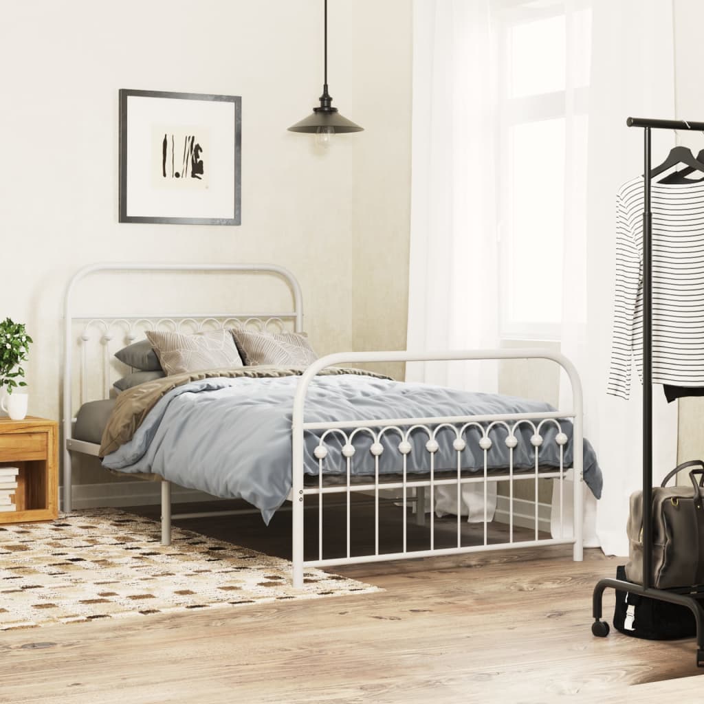 Sengeramme i metall med hode- og fotgavl hvit 107x203 cm