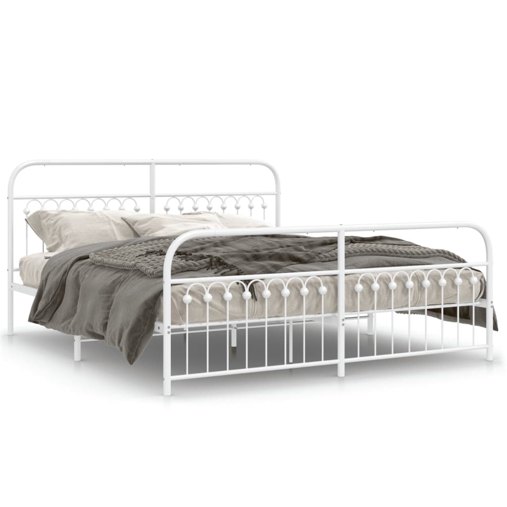 Sengeramme i metall med hode- og fotgavl hvit 183x203 cm