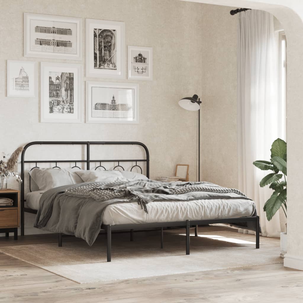 Sengeramme i metall med hodegavl svart 140x190 cm