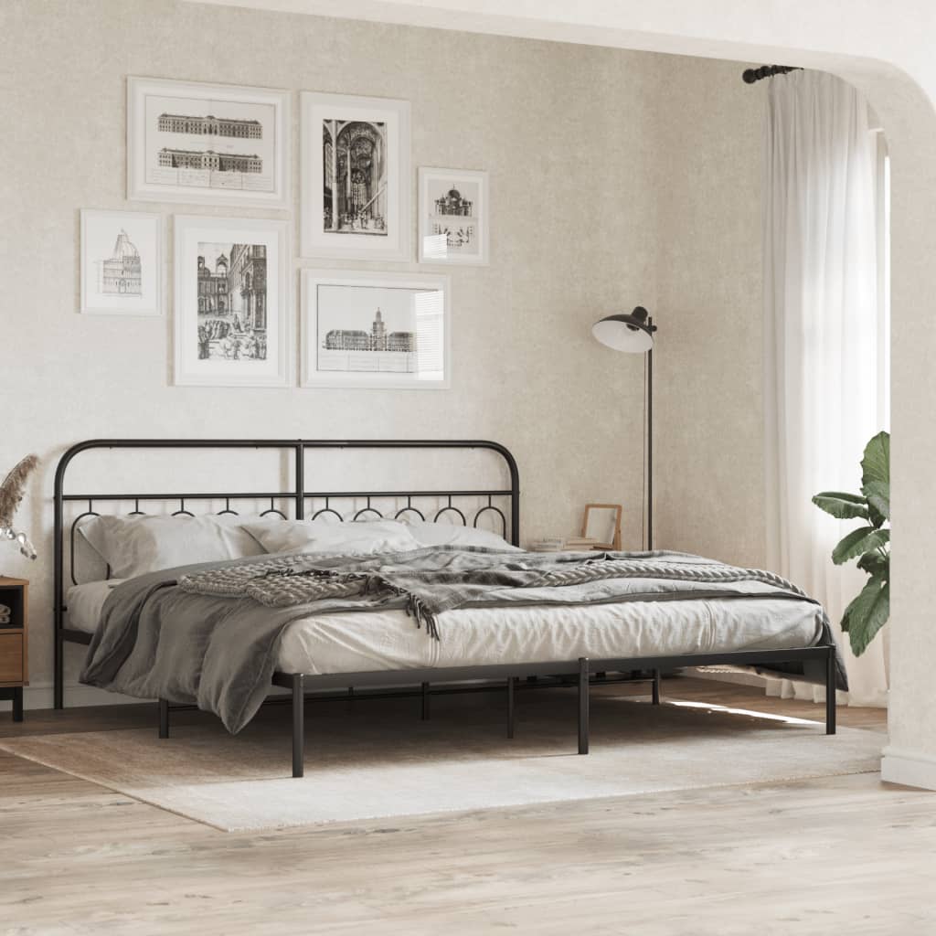 Sengeramme i metall med sengegavl svart 200x200 cm