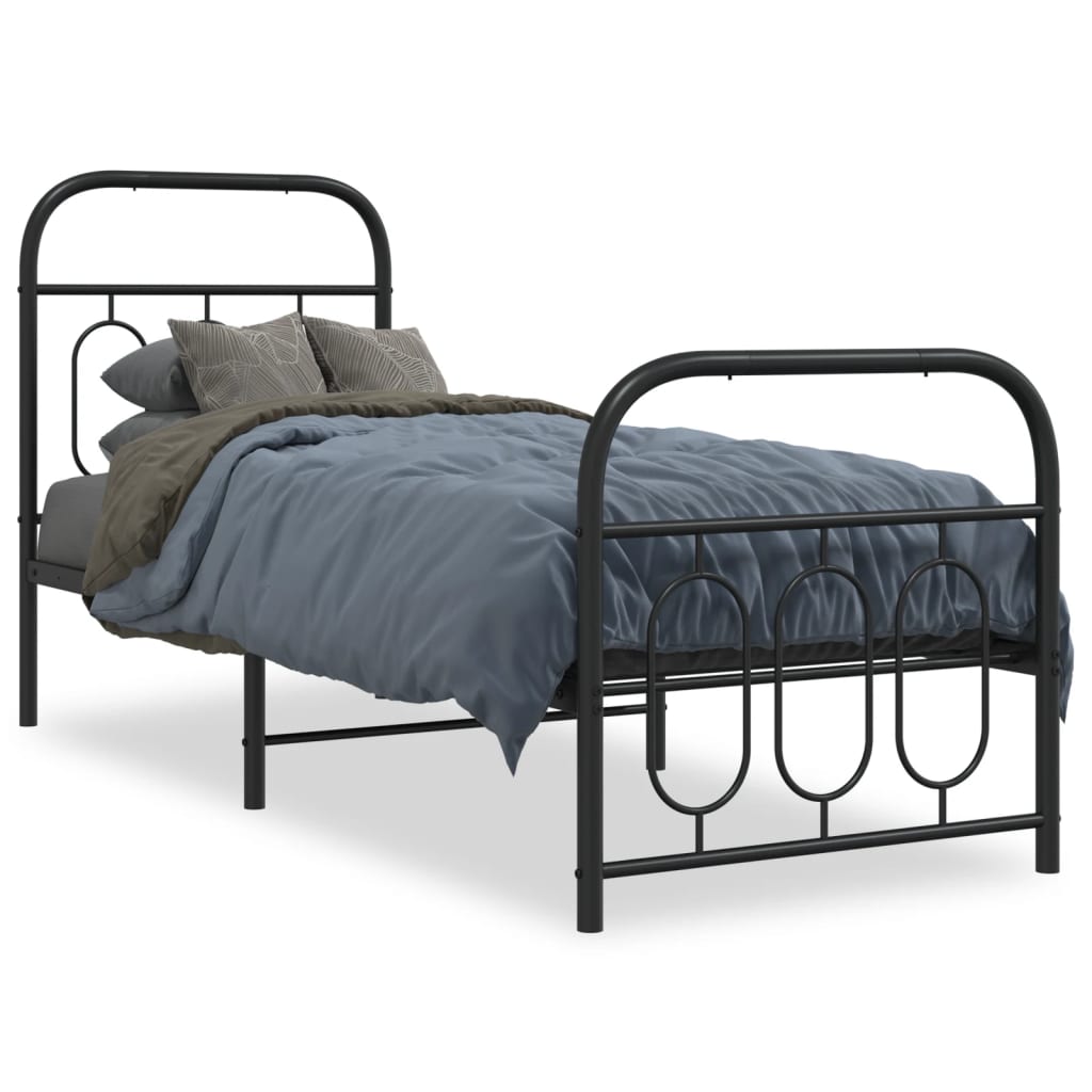Sengeramme i metall med hode- og fotgavl svart 75x190 cm