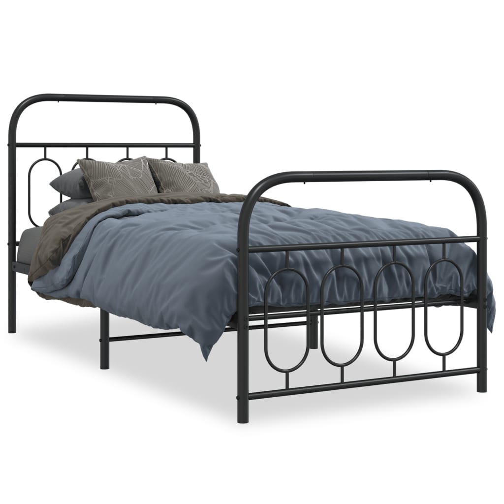 Sengeramme i metall med hode- og fotgavl svart 90x190 cm