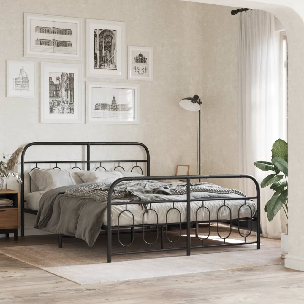Sengeramme i metall med hode- og fotgavl svart 135x190 cm