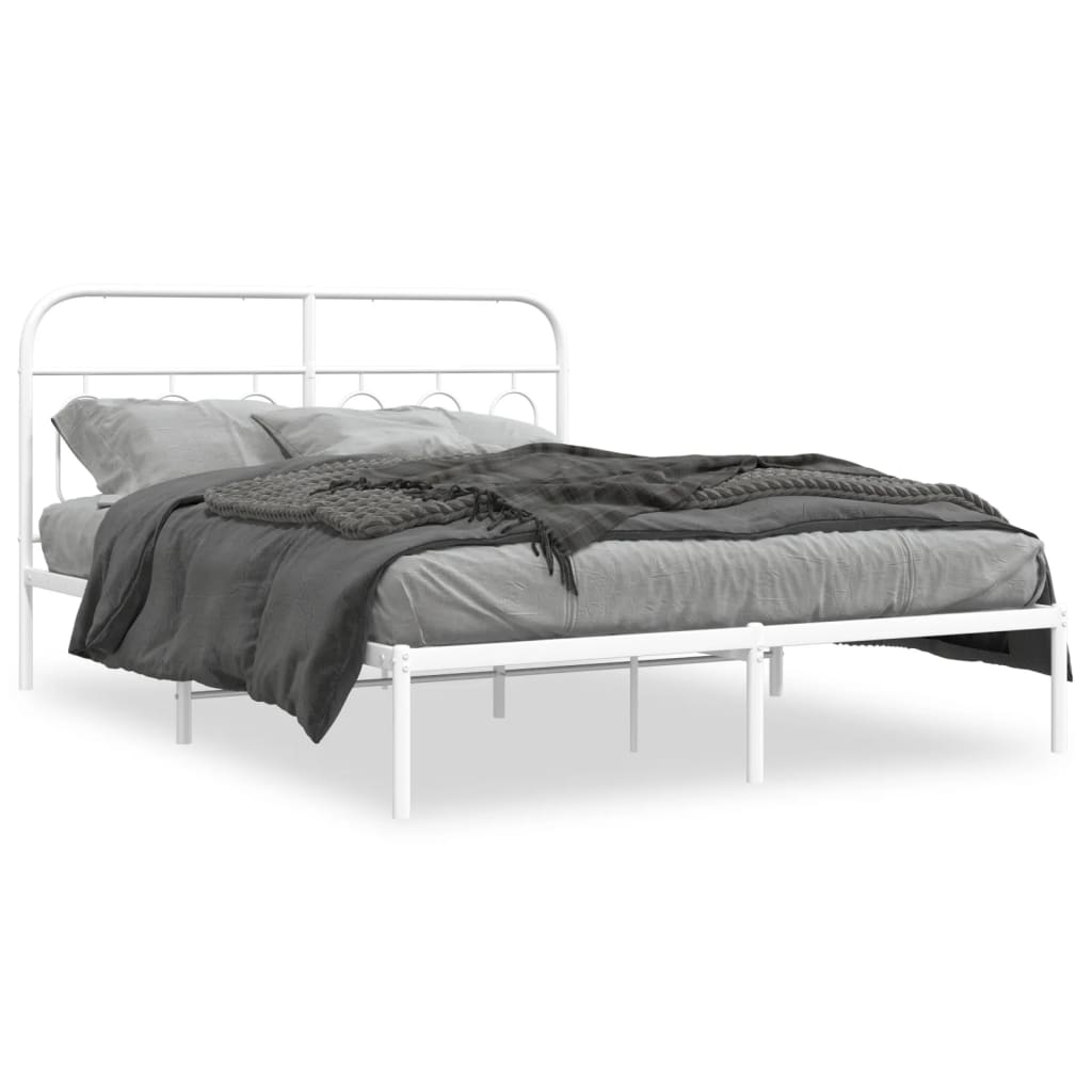 Sengeramme i metall med hodegavl hvit 135x190 cm