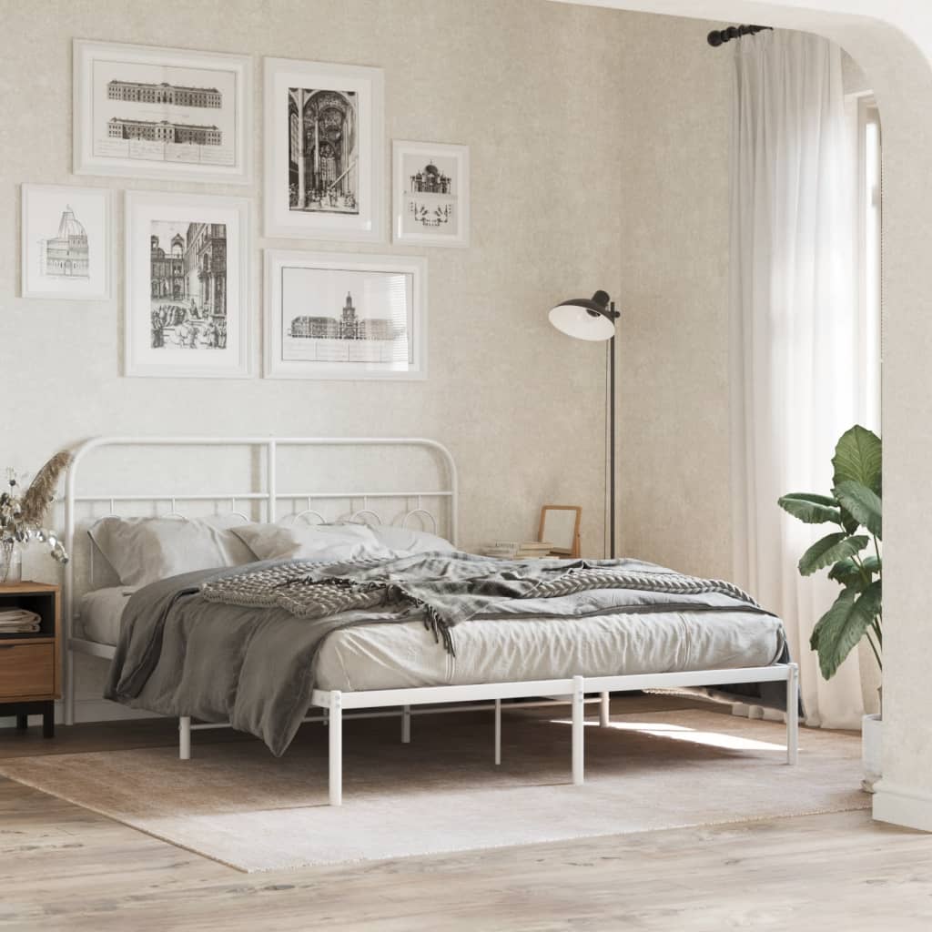 Sengeramme i metall med hodegavl hvit 135x190 cm