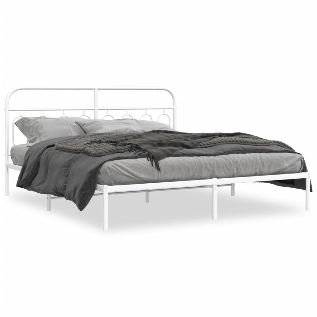 Sengeramme i metall med sengegavl hvit 160x200 cm
