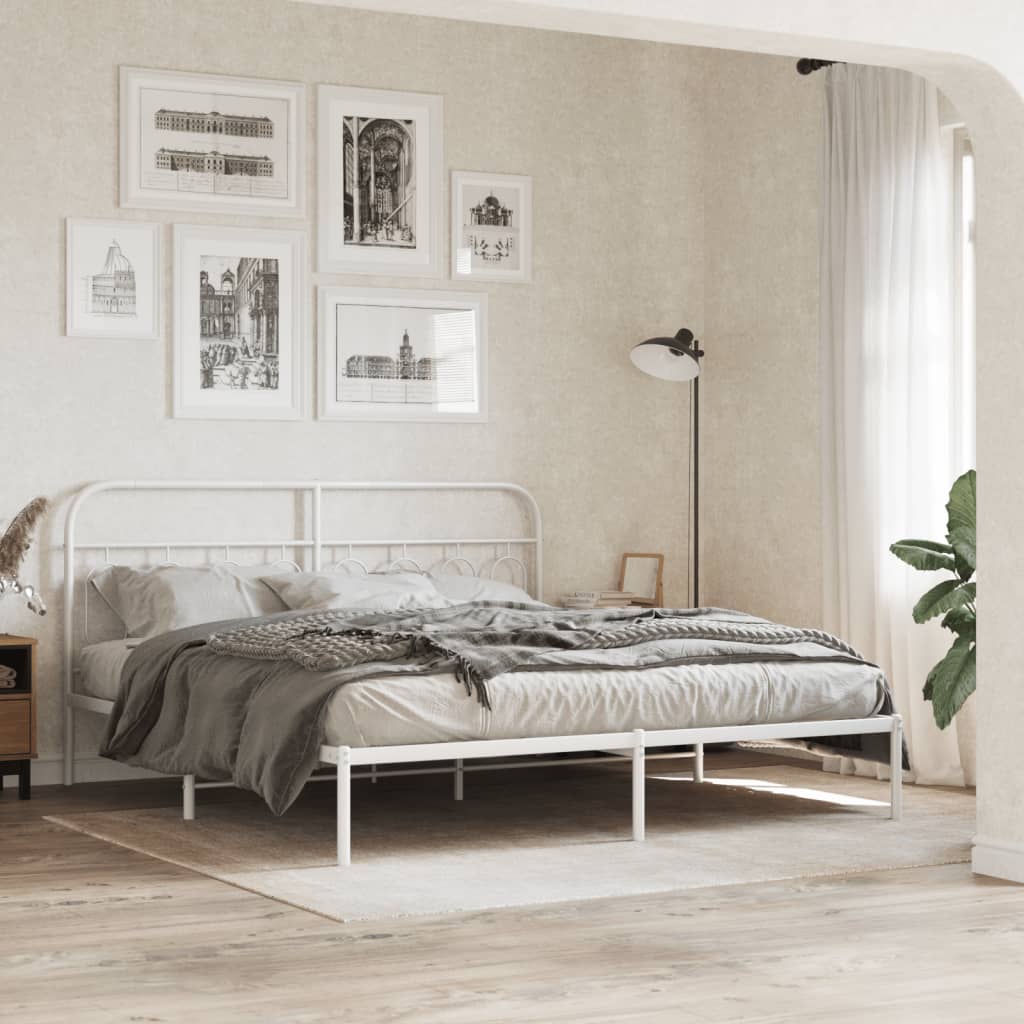 Sengeramme i metall med sengegavl hvit 160x200 cm