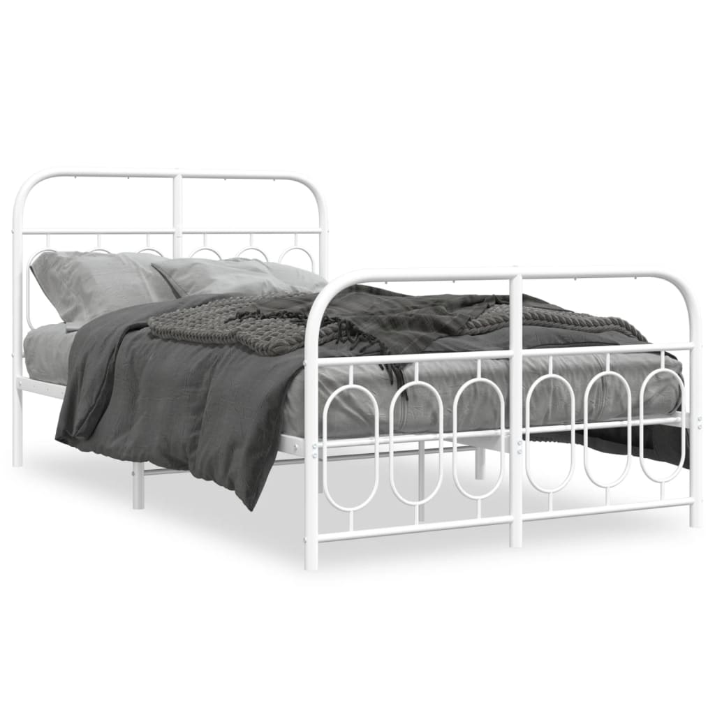 Sengeramme i metall med hode- og fotgavl hvit 120x190 cm