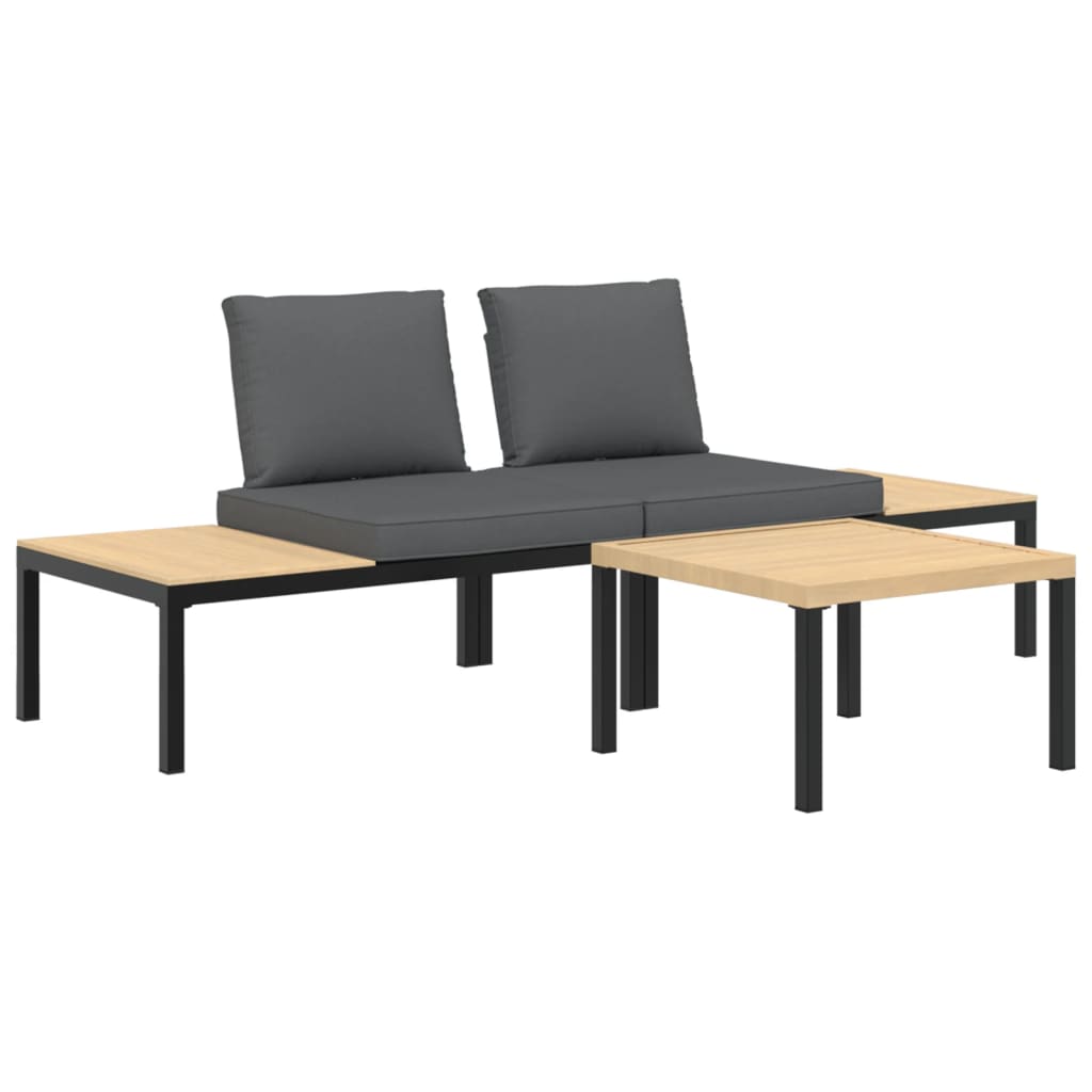 Hagesofasett med puter 3 deler svart aluminium