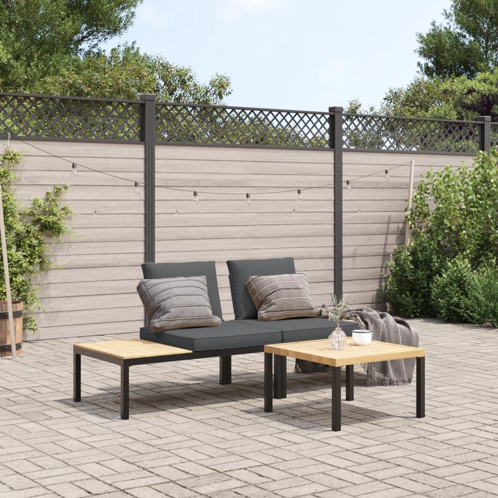 Hagesofasett med puter 3 deler svart aluminium