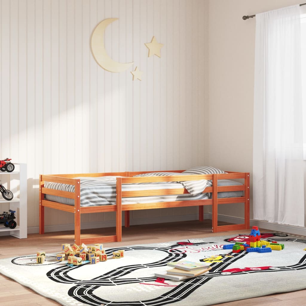 Sengeramme for barn voksbrun 75x190 cm heltre furu