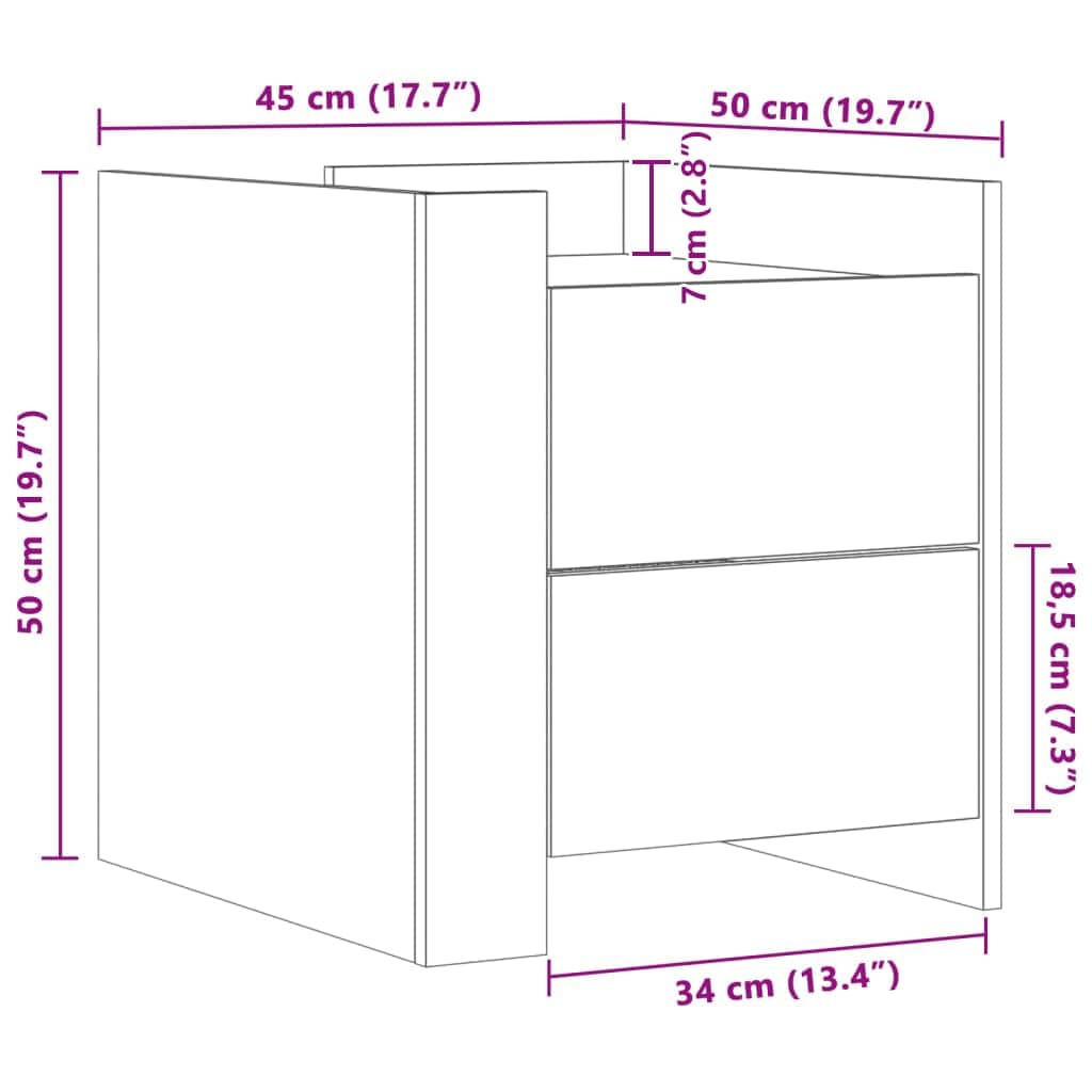 Nattbord betonggrå 45x50x50 cm konstruert tre
