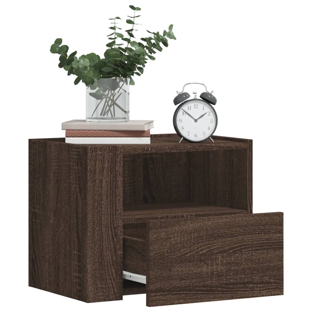 Veggmontert nattbord brun eik 45x30x35 cm