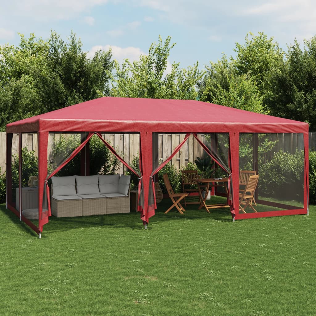 Festtelt med 10 sidevegger av netting rød 6x4 m HDPE