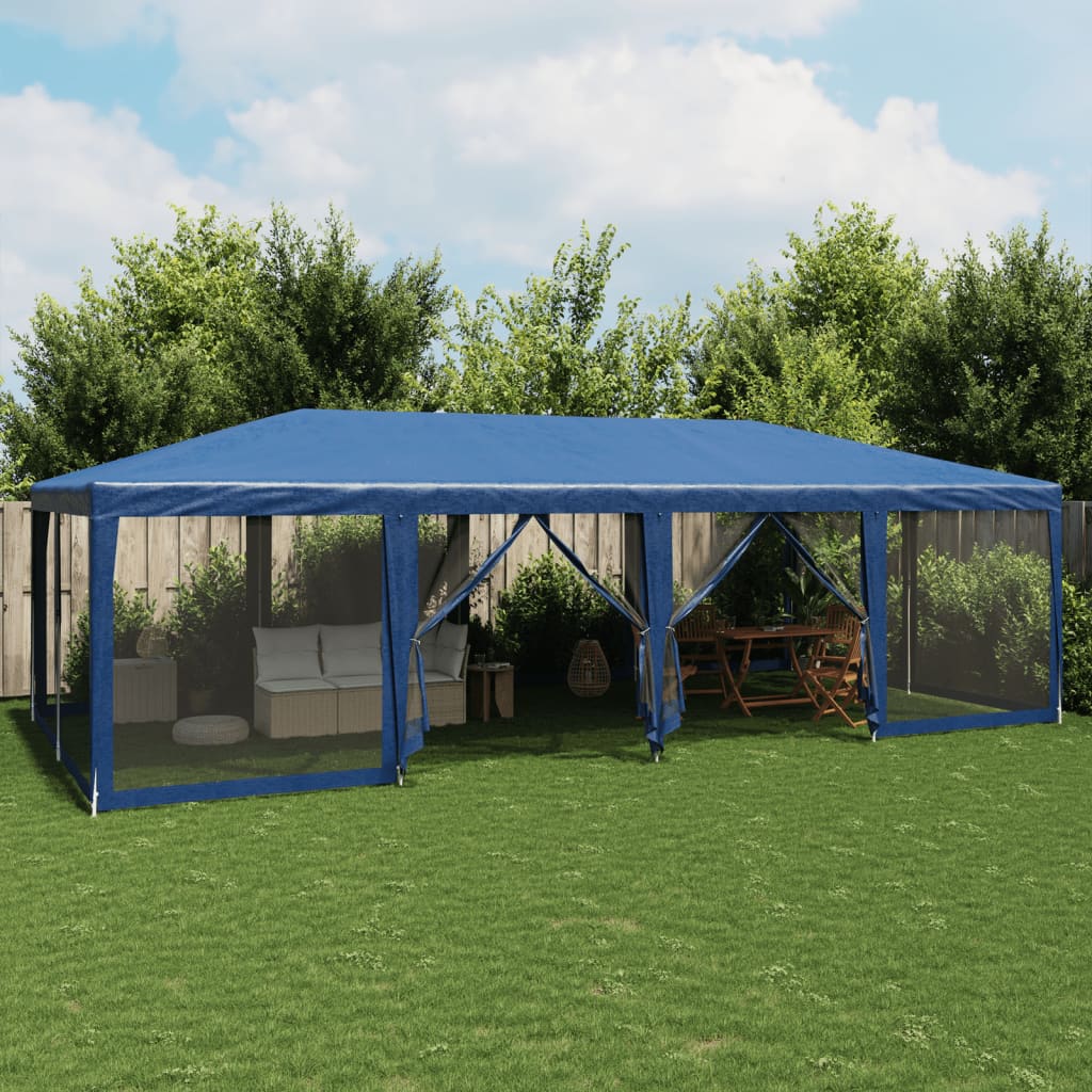 Festtelt med 12 sidevegger av netting blå 8x4 m HDPE