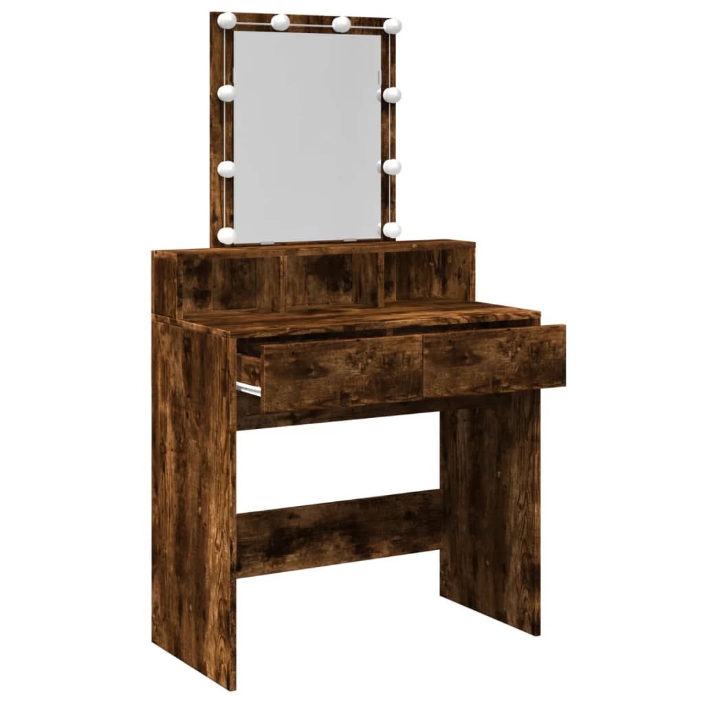 Sminkebord med LED røkt eik 80x41x144,5 cm