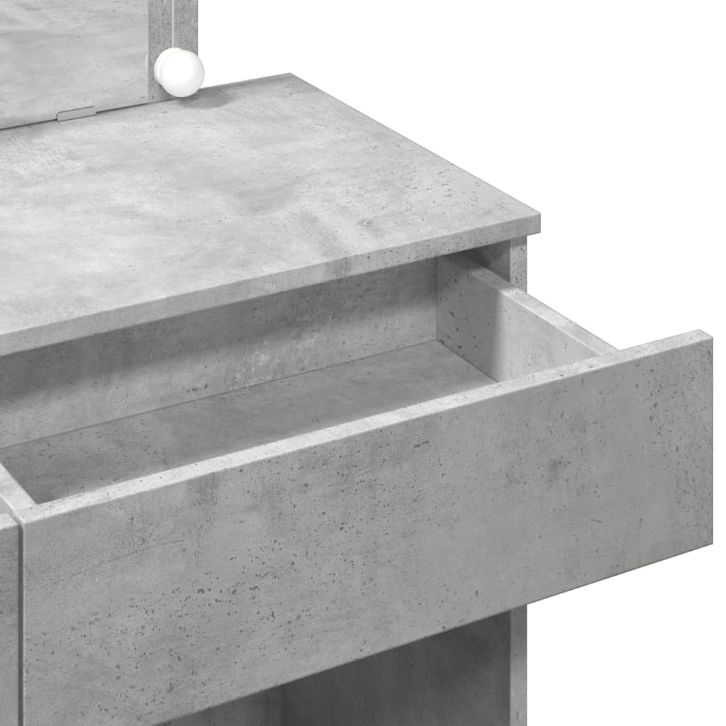 Sminkebord med LED betonggrå 100x40x120 cm