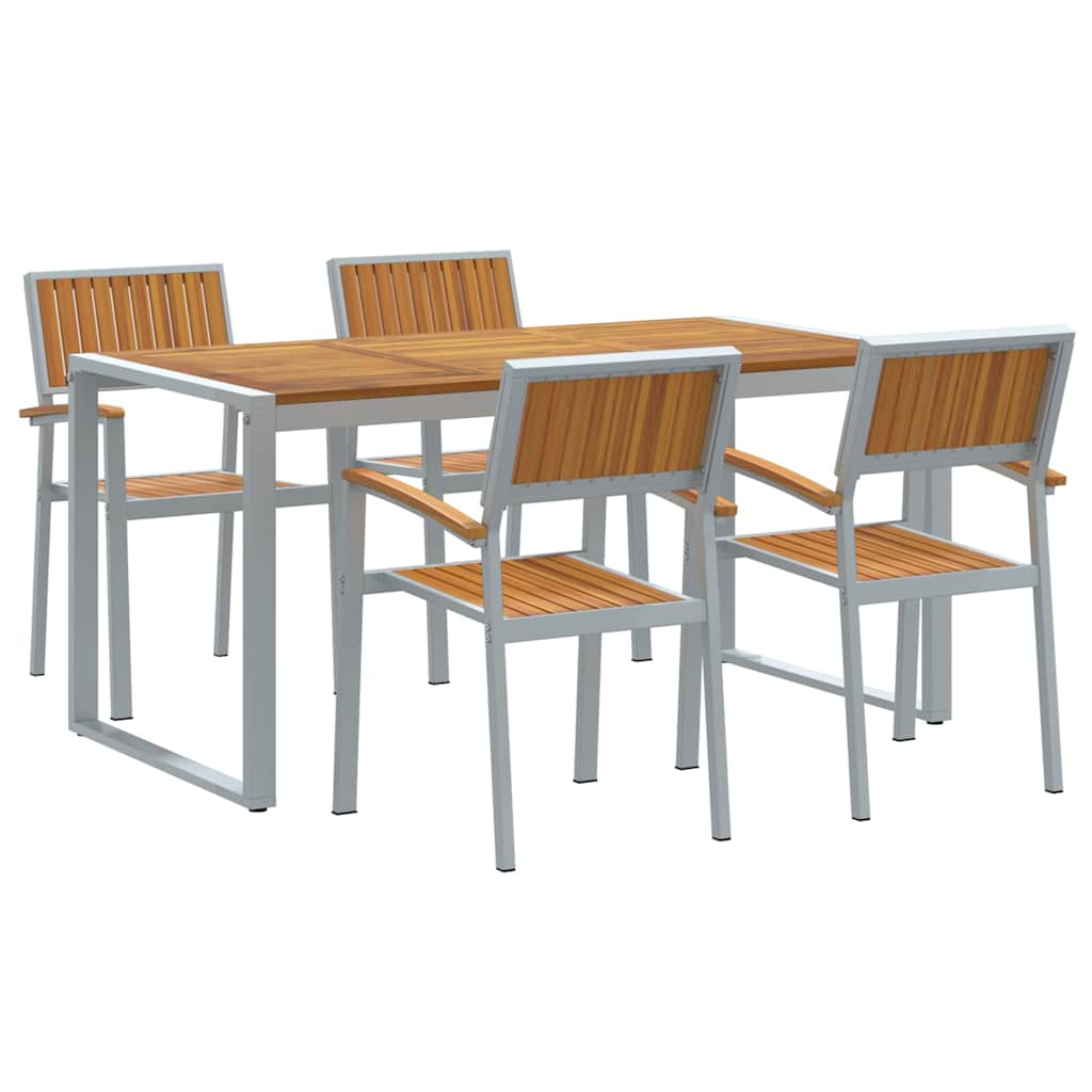 5 Dels Hage Spisegruppe Solid Tre Akasietre og Metall