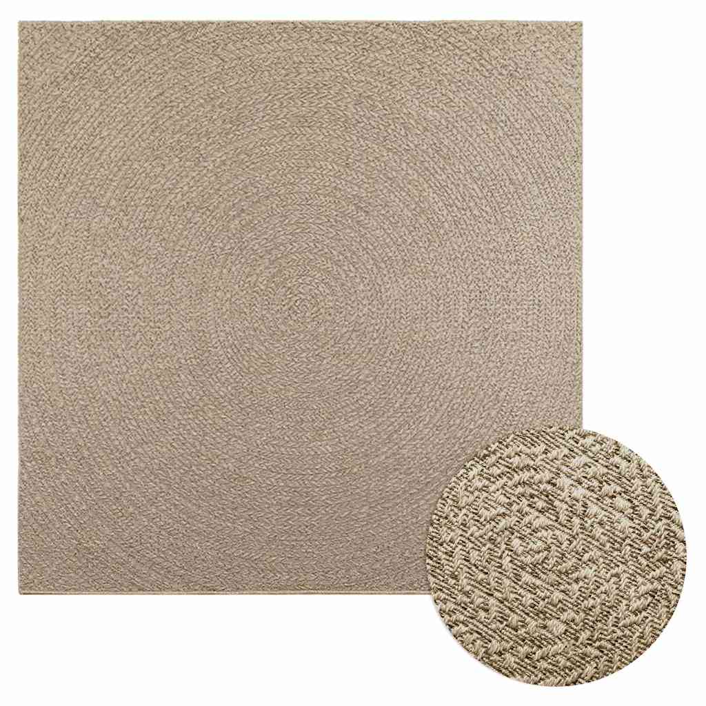 Teppe ZIZUR beige 200x200cm jute-utseende innendørs og utendørs