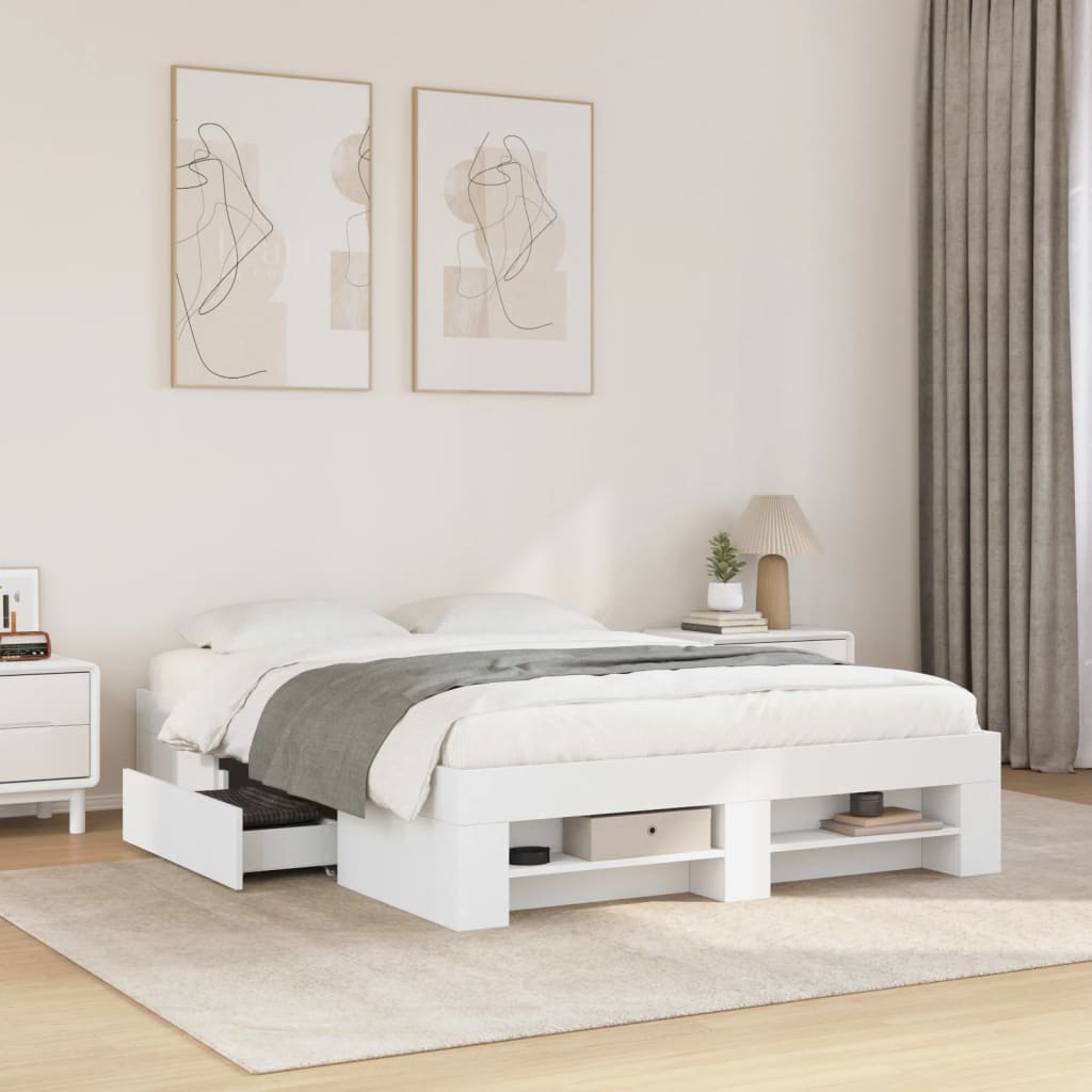 Sengeramme hvit 140x190 cm konstruert tre