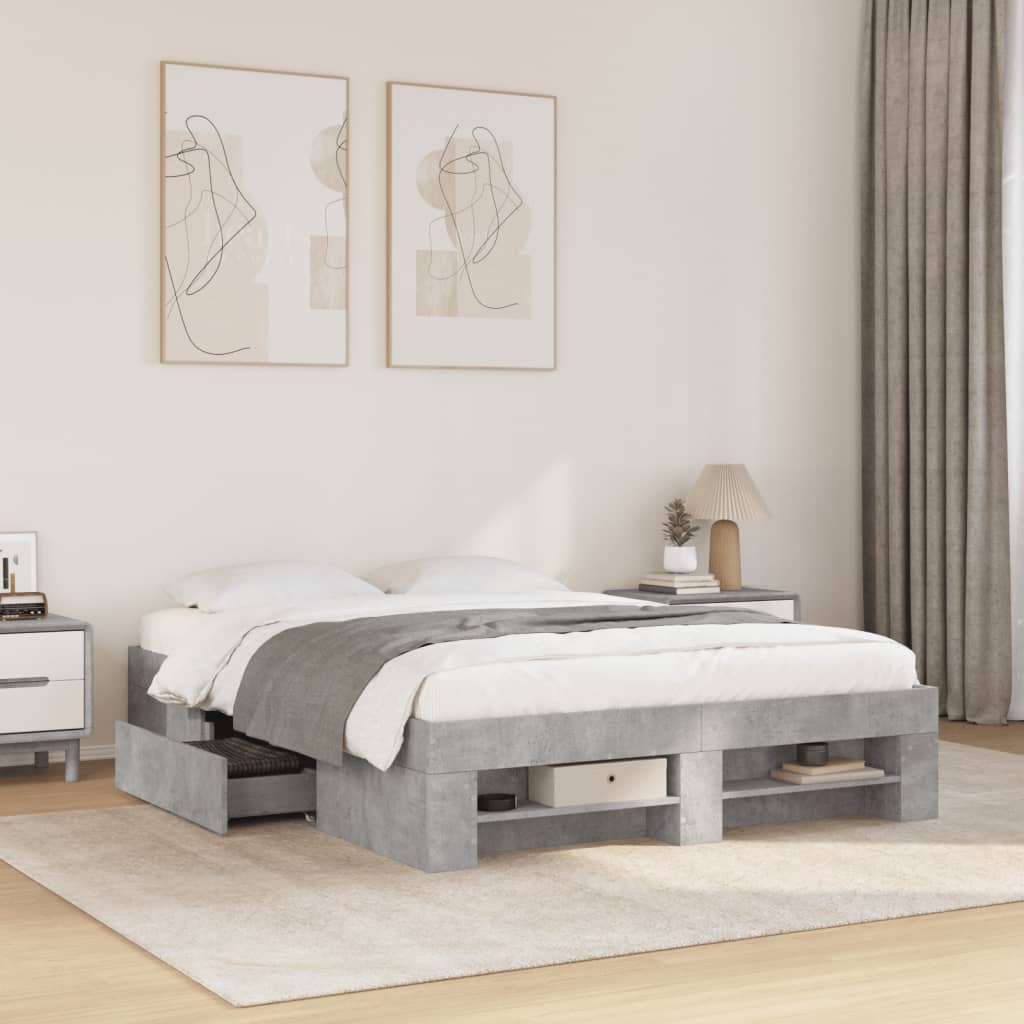 Sengeramme betonggrå 135x190 cm konstruert tre