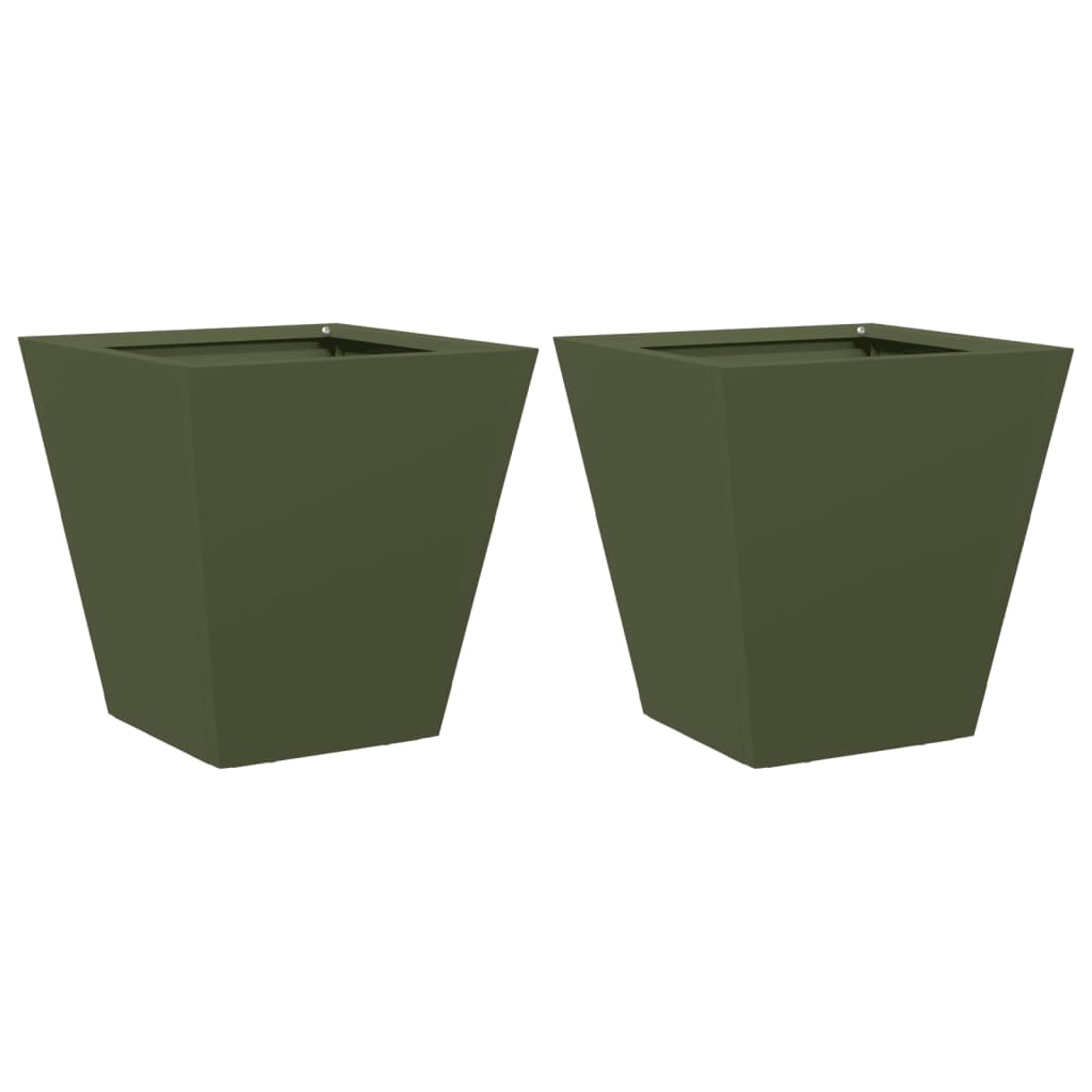 Plantekasser olivengrønn 2 stk sekskantet 30x30x30 cm stål
