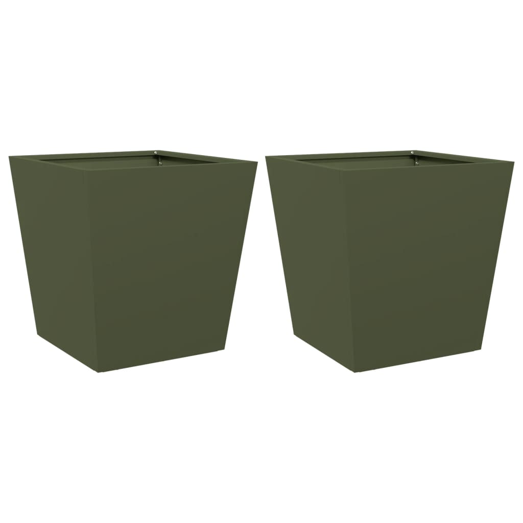 Plantekasser olivengrønn 2 stk 40x40x40 cm stål