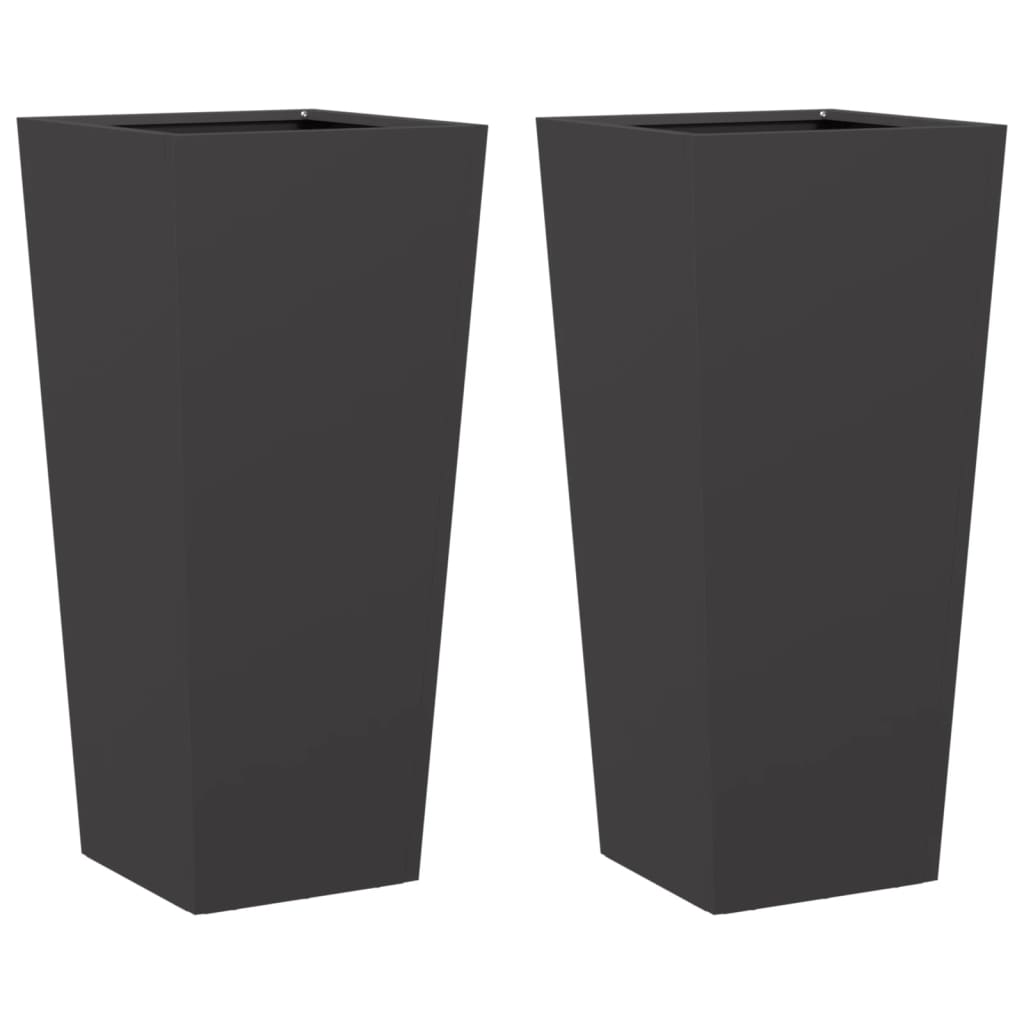 Plantekasser 2 stk svart 35x35x75 cm stål