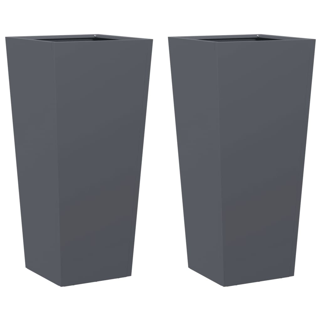Plantekasser 2 stk antrasitt 35x35x75 cm stål