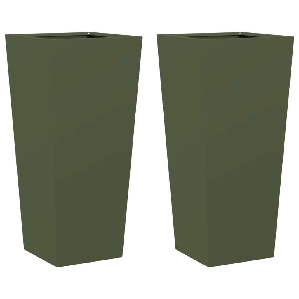 Plantekasser olivengrønn 2 stk 35x35x75 cm stål