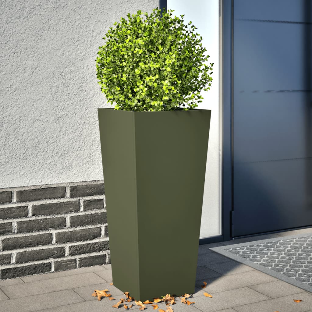 Plantekasser olivengrønn 2 stk 35x35x75 cm stål