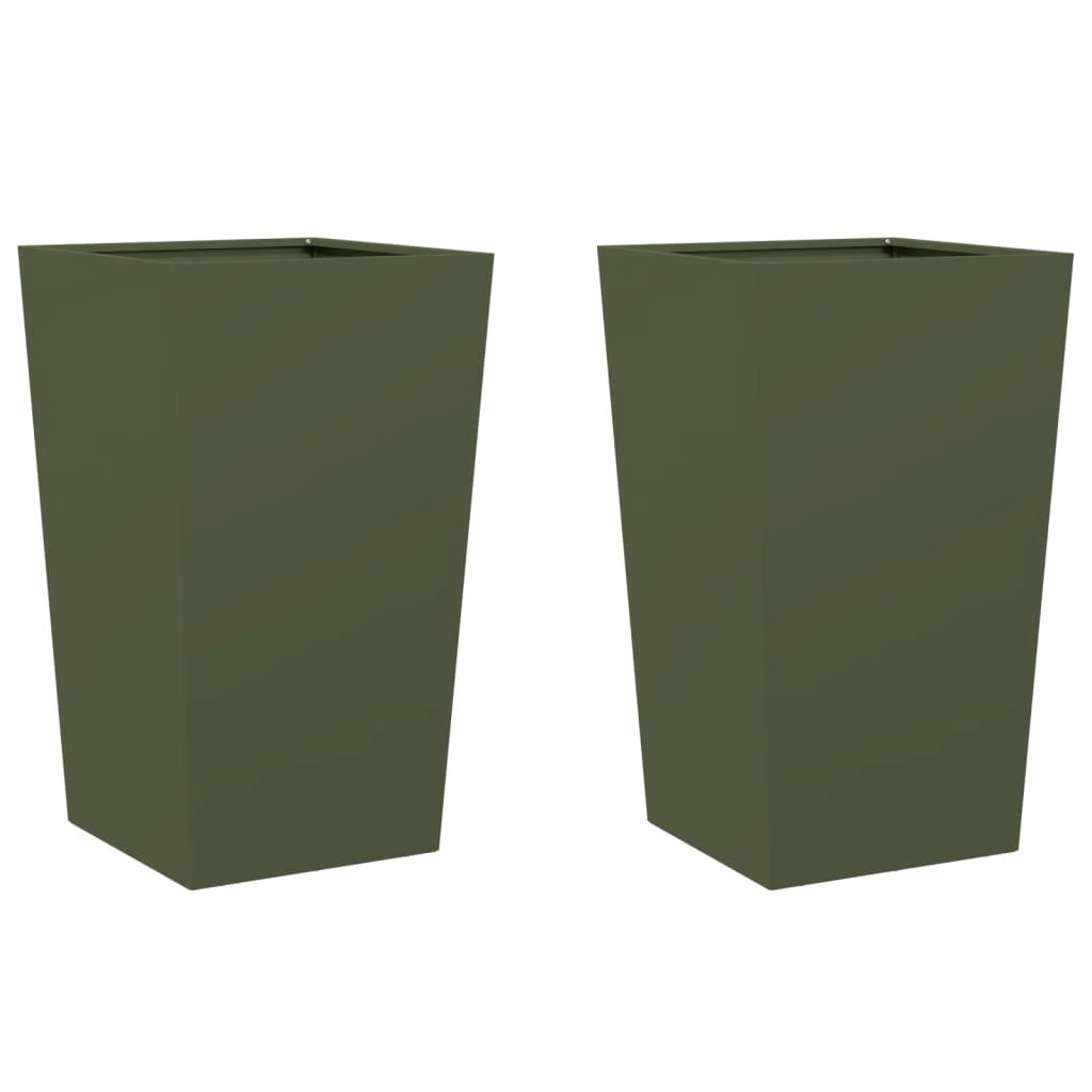 Plantekasser olivengrønn 2 stk 45x45x75 cm stål