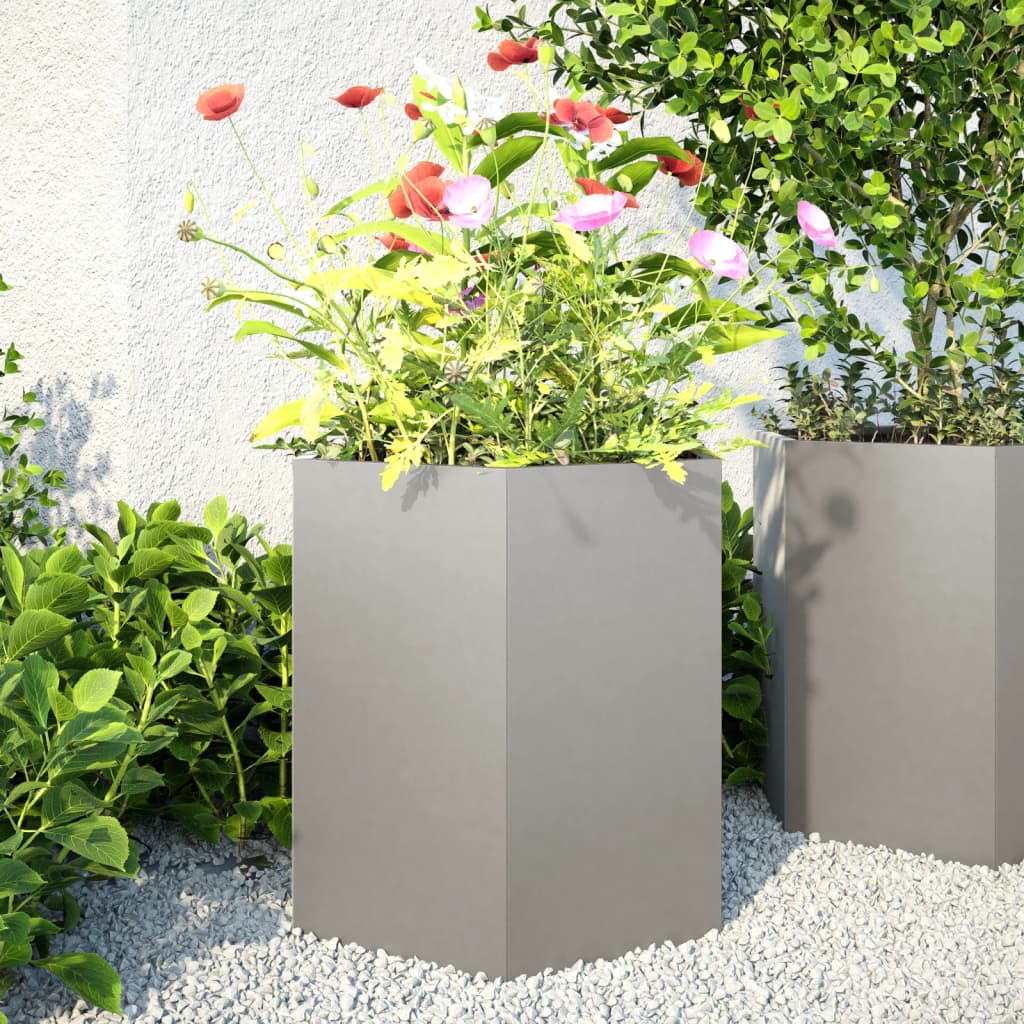 Plantekasser 2 stk sekskantet 46x40x45 cm rustfritt stål
