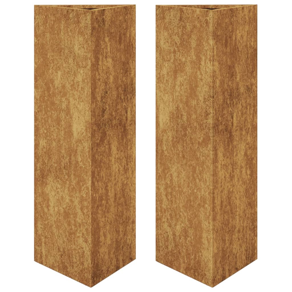 Plantekasser 2 stk svart trekantet 30x26x75 cm cortenstål