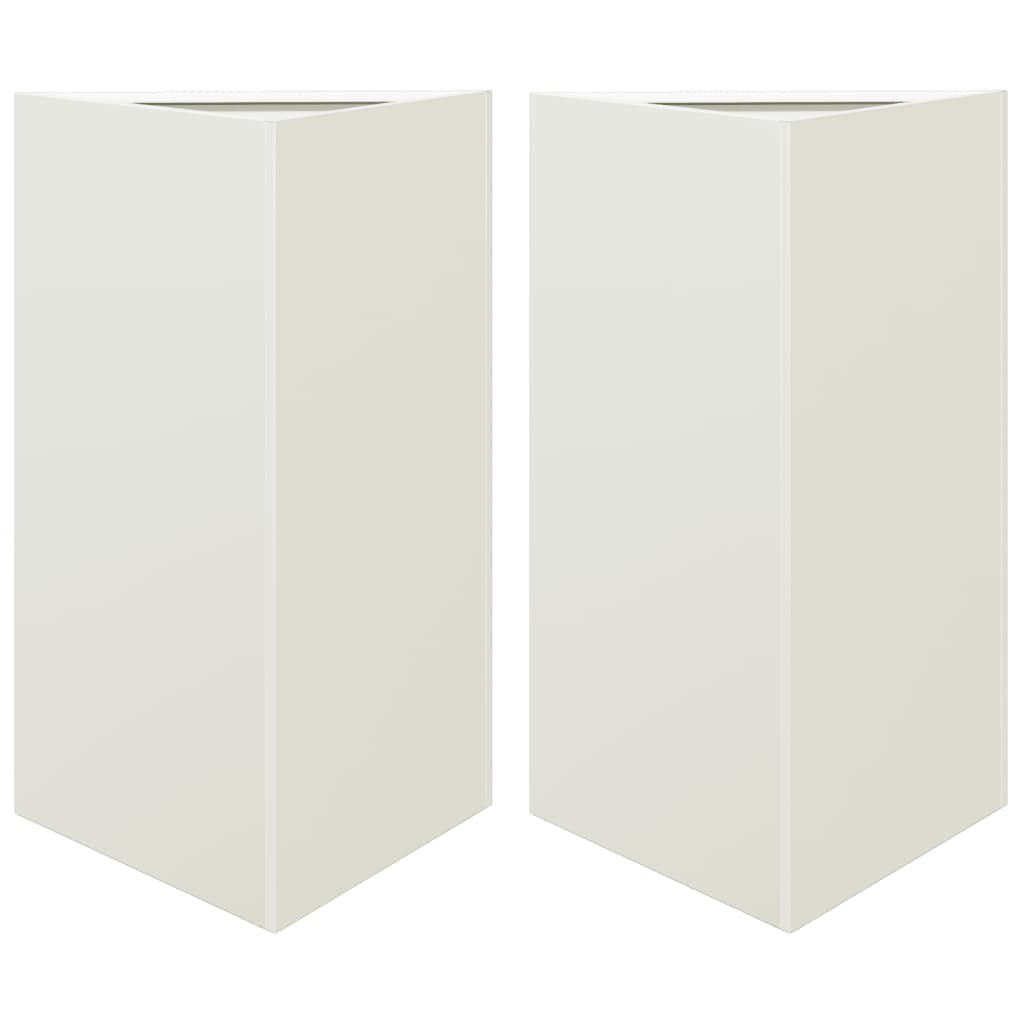 Plantekasser 2 stk hvit trekantet 50x43x75 cm stål