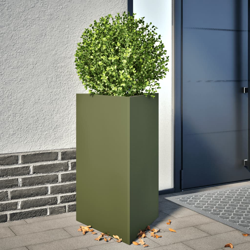 Plantekasser 2 stk olivengrønn trekantet 50x43x75 cm stål