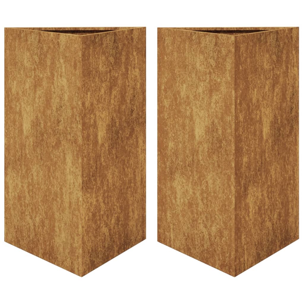 Plantekasser 2 stk trekantet 50x43x75 cm cortenstål