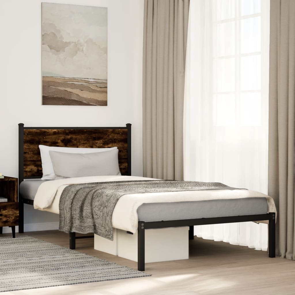 Sengeramme i metall uten madrass røkt eik 107x203 cm