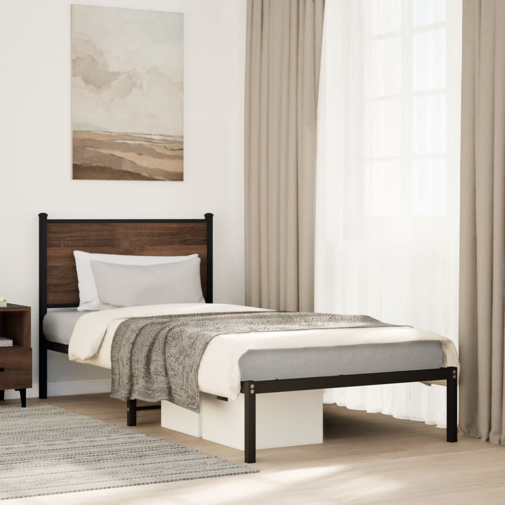 Sengeramme i metall uten madrass brun eik 90x190 cm