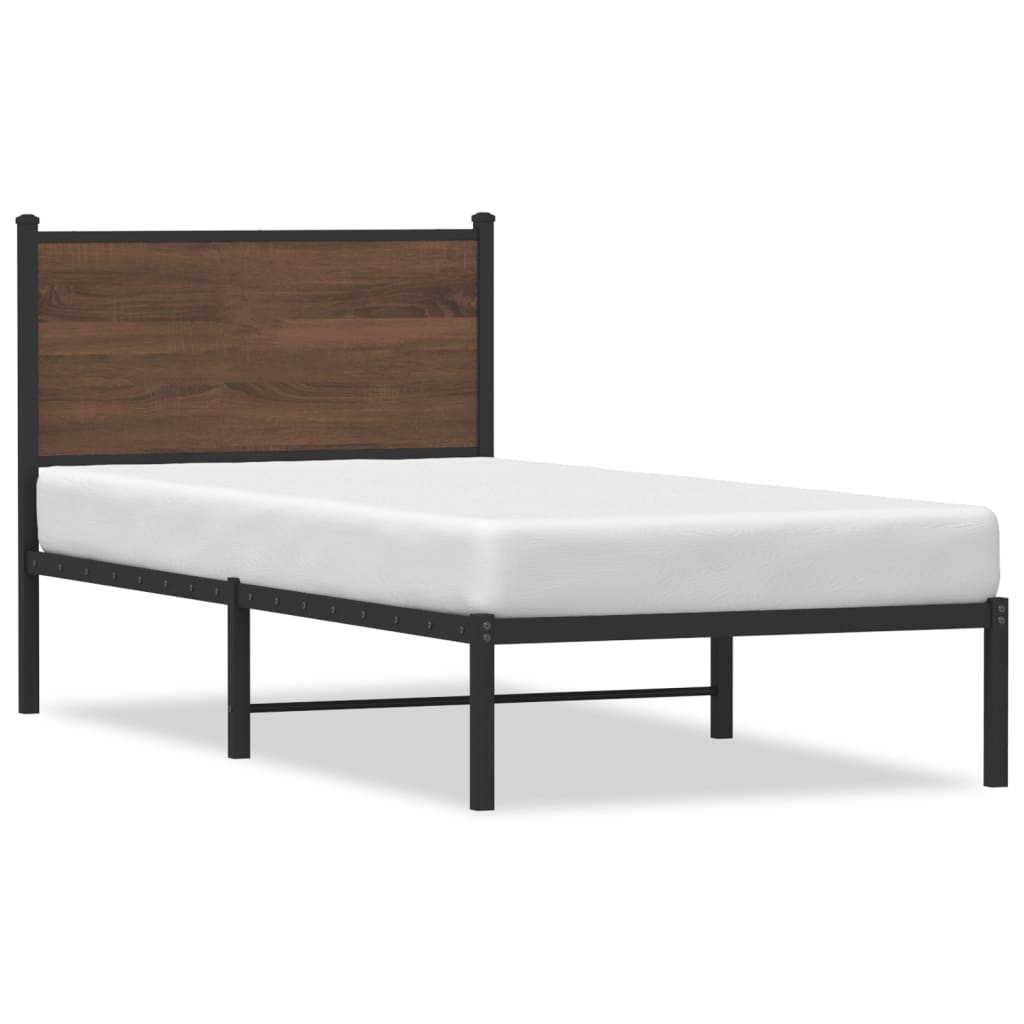 Sengeramme i metall uten madrass brun eik 90x200 cm