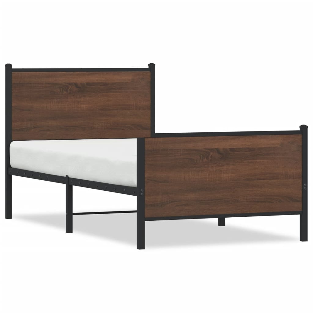 Sengeramme i metall uten madrass brun eik 90x190 cm