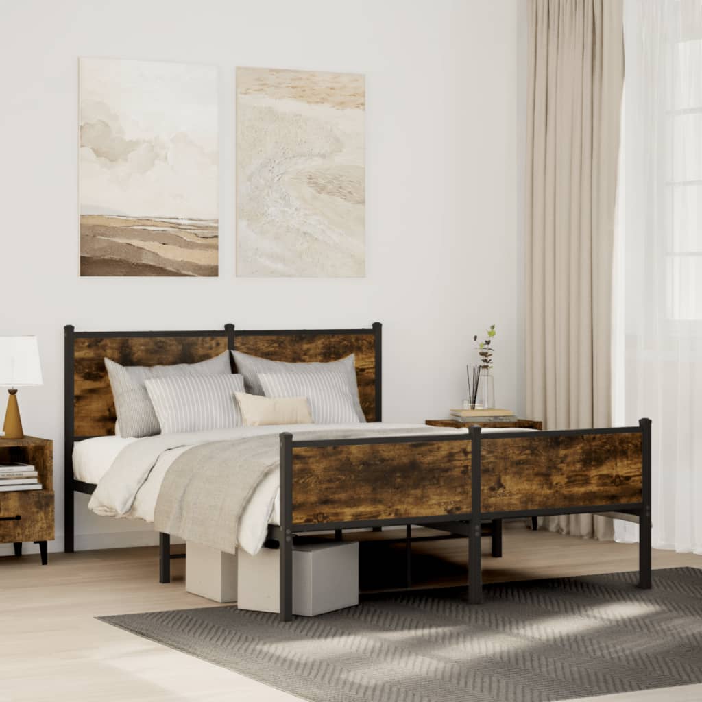 Sengeramme i metall uten madrass røkt eik 140x200 cm
