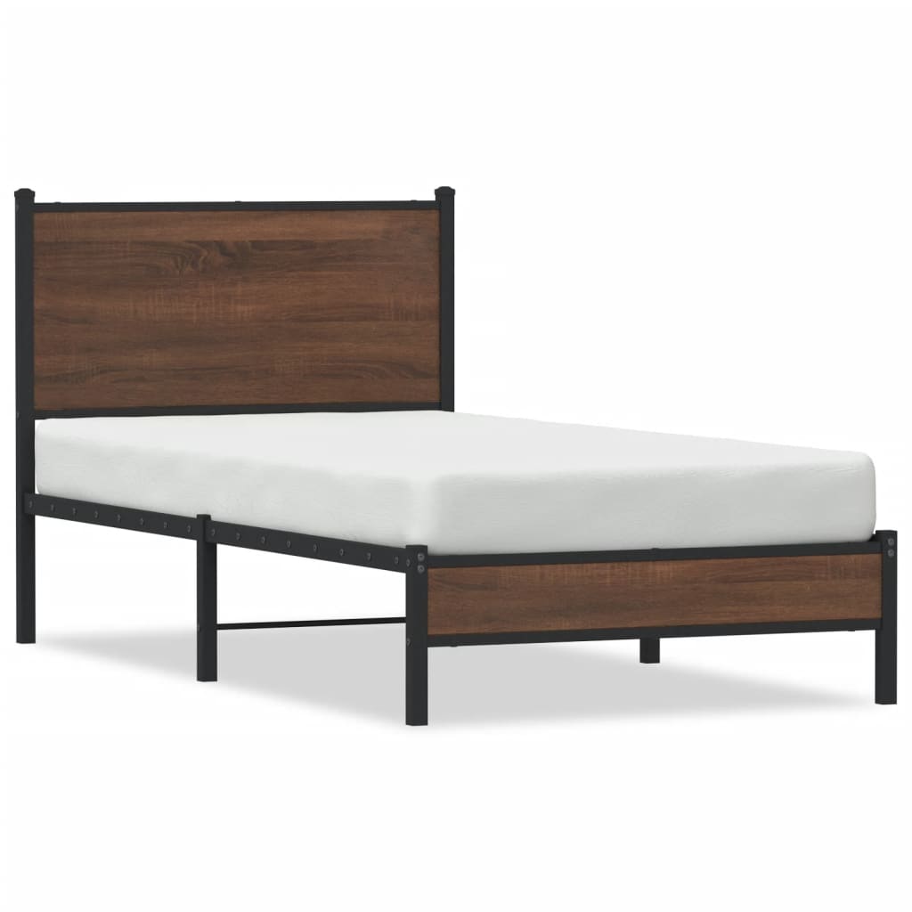 Sengeramme i metall uten madrass brun eik 75x190 cm